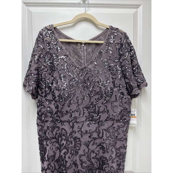 Alex Evenings Plus Size 16W Purple Sequined Short Sleeve Formal Gown Cocktail - Picture 4 of 10